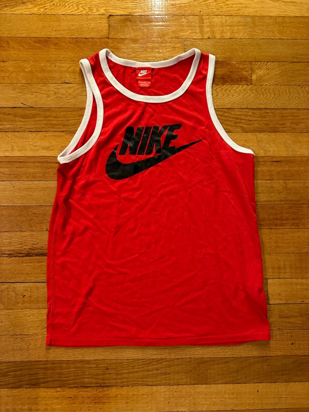 Nike Ace Logo RARE RED LABEL Sz M Red White Ringer Tank Top Swoosh Check